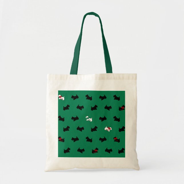 Bolsa Tote Saca de Natal Scottish Terriers (Frente)