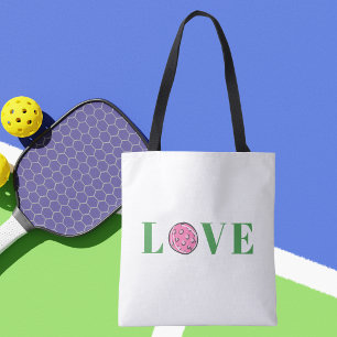 Bolsa Tote Saca de Pickleball Rosa Elegante com LOVE Branco