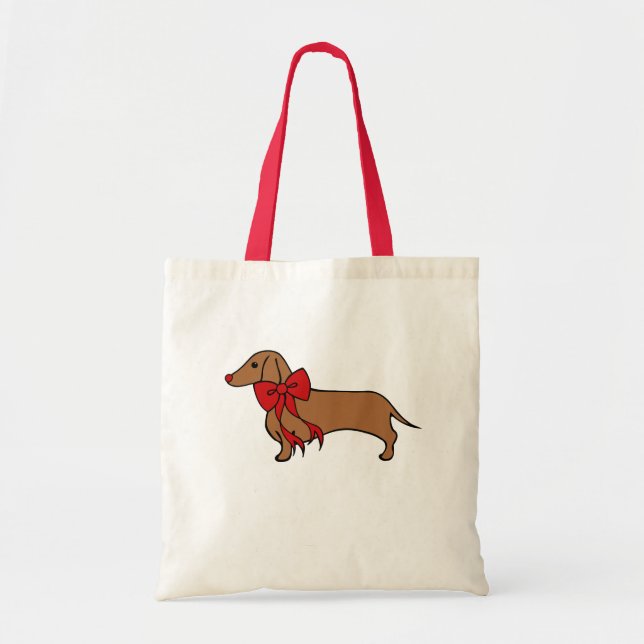 Bolsa Tote Saca de Presente de Natal para Cachorro Salsicha (Frente)