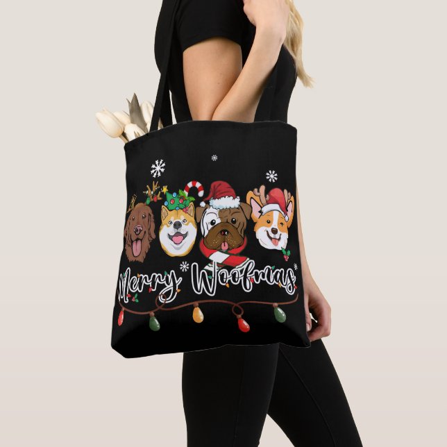 Bolsa Tote Saca de Tipografia Feliz Woofmas (Close Up)