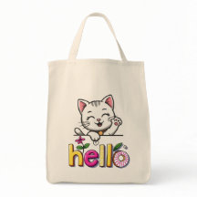Saca de Tote Colorido Retro Olá Gato Fofo