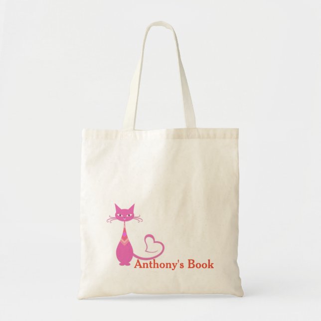 Bolsa Tote Saca de Tote da biblioteca de crianças Kitty Rosa (Frente)