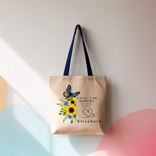 Bolsa Tote Saca de Tote Floral Personalizada 'Amo Você Mamãe' (Criador carregado)