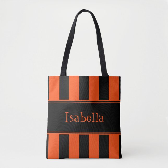 Bolsa Tote Saca de Trick or Treat Laranja Preto (Frente)