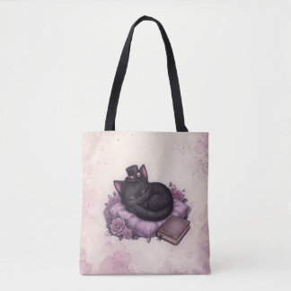 Bolsa Tote Saca de Veludo Preto com Magia das Sombras do Gato