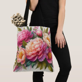 Bolsa Tote Saca Grande Rosa Peônias Floral