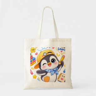 Bolsa Tote Saca Kawaii de Pinguim Vamos Aprender de Volta à E