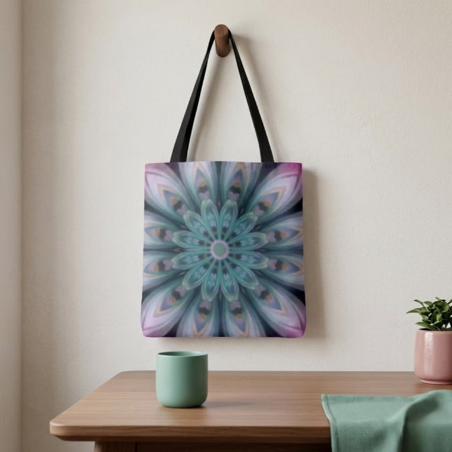 Bolsa Tote Saca Mandala de Flores Rosa e Verde (Criador carregado)