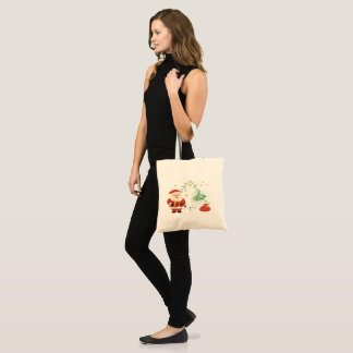 Bolsa Tote Saca Merry & Bright Cute Papai Noel Natal