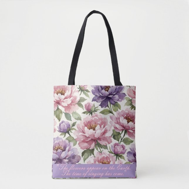 Bolsa Tote Saca Personalizada de Peônia Floral (Frente)