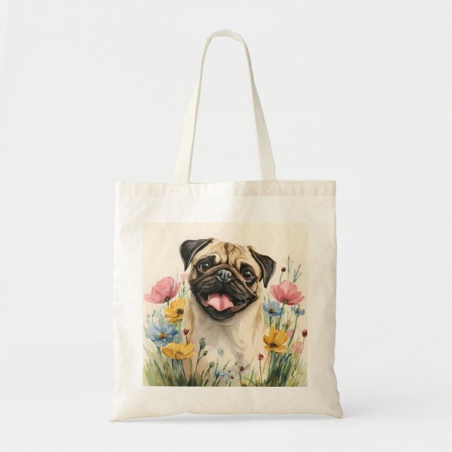 Bolsa Tote Saca Pug – Aquarela (Frente)
