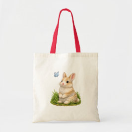 Bolsa Tote Saca Tote Coelhinho Fofo com Borboleta na Natureza