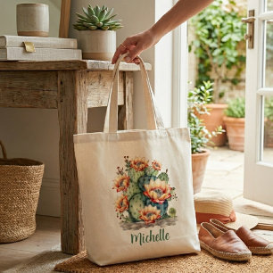 Bolsa Tote Saca Tote Com Nome Cacto Florido Amarelo/Laranja