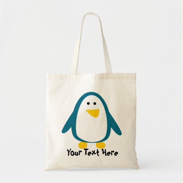 Bolsa Tote Saca Tote de Pinguim Azul Turquesa e Branco Fofa (Frente)