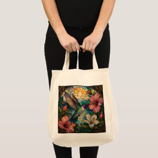 Bolsa Tote Saca Tote Floral de Beija-Flor em Vidro Colorido