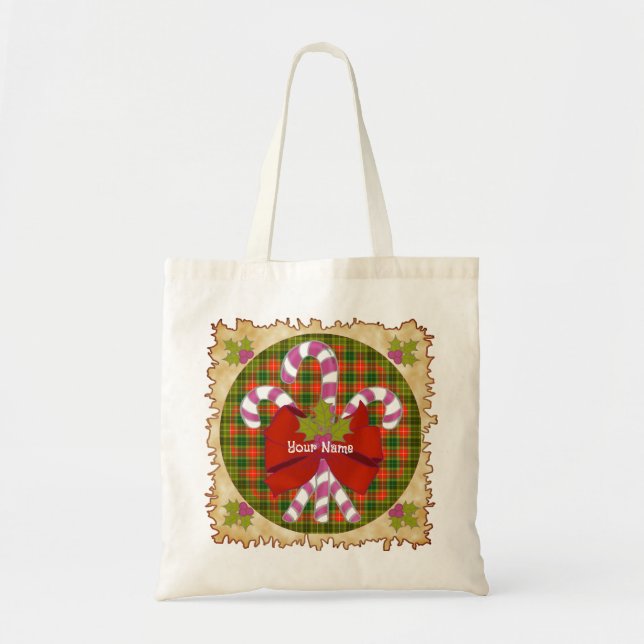 Bolsa Tote Sacas de Natal com Candy Cane (Frente)