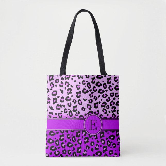 Bolsa Tote Saco animal monogrammed roxo do impressão do (Frente)