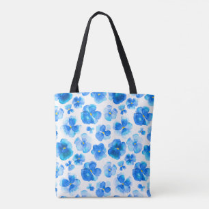 Bolsa Tote Saco azul da arte da aguarela da flor do amor