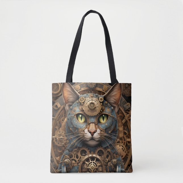 Bolsa Tote saco azul de arte AI de gato galinha (Frente)