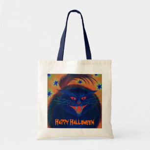 Bolsa Tote Saco Azul de Gato Assustador do Dia das Bruxas Fel