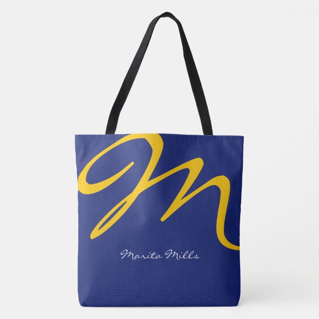 Bolsa Tote Saco azul-impressão com tota amarela (Frente)