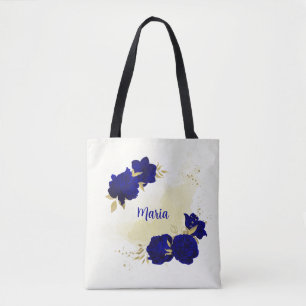 Bolsa Tote saco azul-real de ouro floral