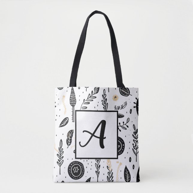 Bolsa Tote Saco Básico de Toques Preto e Branco (Frente)