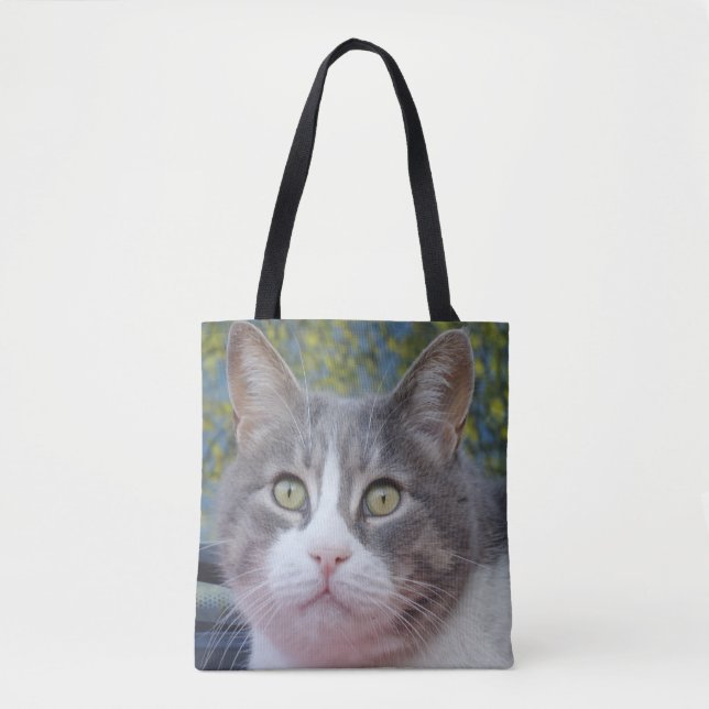 Bolsa Tote Saco Branca de Gato de cinza (Frente)
