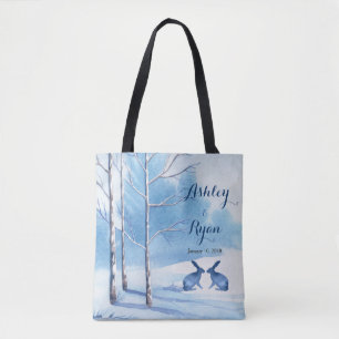 Bolsa Tote Saco branco azul do casamento no inverno dos