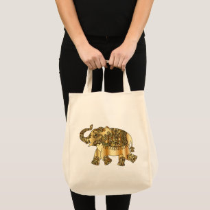 Bolsa Tote Saco branco com um elefante ouro