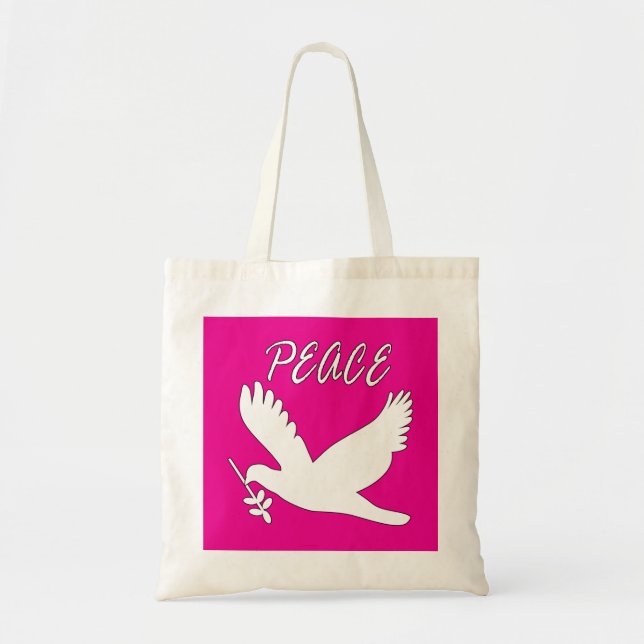 Bolsa Tote saco branco da pomba da paz (Frente)