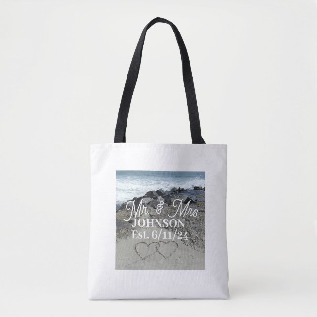 Bolsa Tote Saco Branco De Tota - Dois Corações Na Areia (Frente)