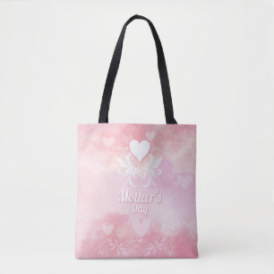Bolsa Tote Saco branco e rosa macio do Dia de as mães