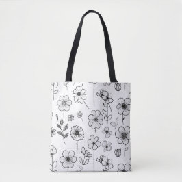 Bolsa Tote Saco Branco Elegante com Patterno Floral Delicado