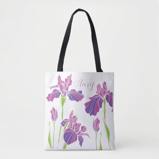 Bolsa Tote Saco Branco Personalizado - Íris Rosa Púrpura (Frente)