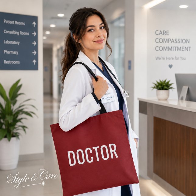 Bolsa Tote Saco Branco Personalizável com Texto de MÉDICO (DOCTOR Text Statement Customizable White Tote Bag)