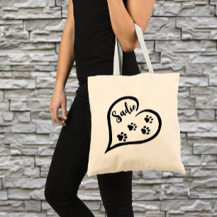 Bolsa Tote Saco com Coração com Patas e Nome Personalizado pa