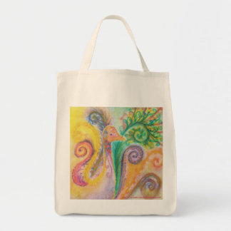Bolsa Tote Saco com design colorido do pássaro de Swirly
