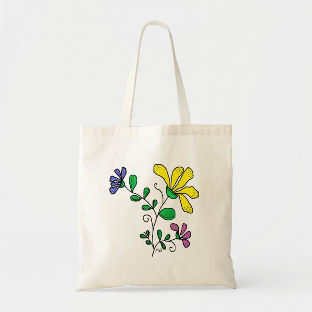 Bolsa Tote Saco com Design de Flor Caprichoso (Frente)