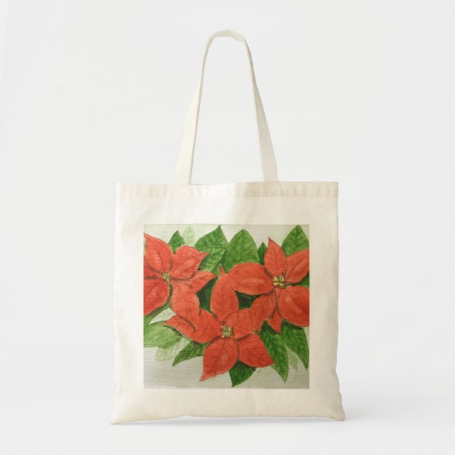Bolsa Tote Saco com design de flor de poinsettia (Frente)