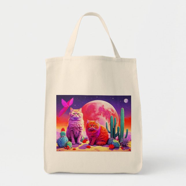 Bolsa Tote Saco com Ilustração de Gato (Frente)