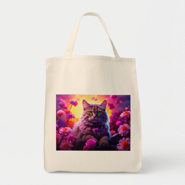 Bolsa Tote Saco com Ilustração de Gato (Frente)