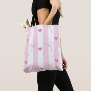Bolsa Tote Saco com laços rosa e listras rosa