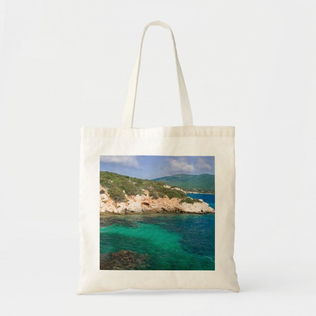 Bolsa Tote Saco com opinião do mar de Sardinia. (Frente)