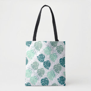 Bolsa Tote Saco com padrão de folha tropical diagonal