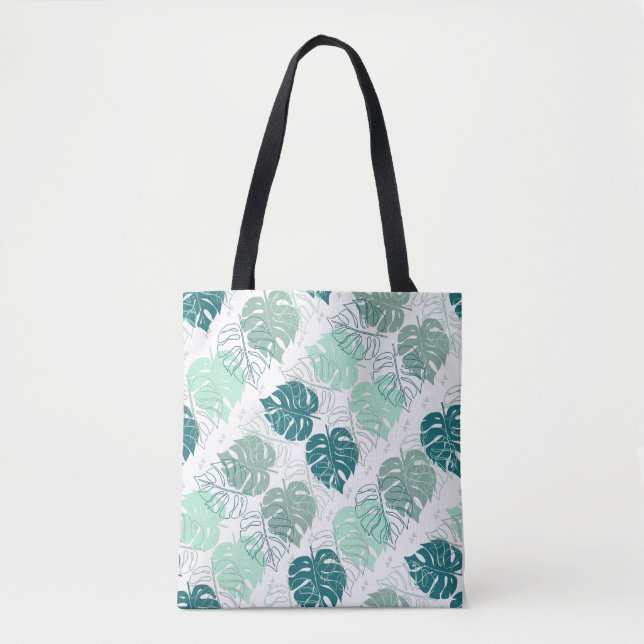 Bolsa Tote Saco com padrão de folha tropical diagonal (Frente)