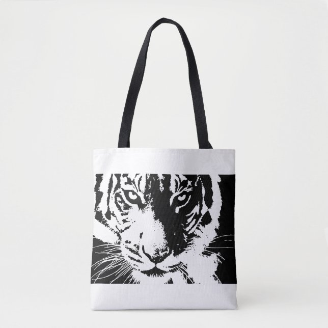 Bolsa Tote Saco com Tigre impressão preto e branco (Frente)