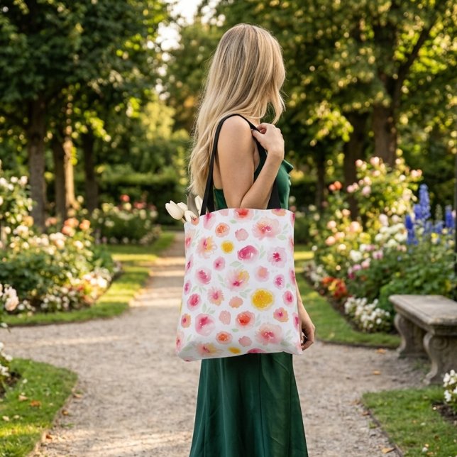 Bolsa Tote Saco cor-de-laranja-rosa, floral, bonito (Criador carregado)