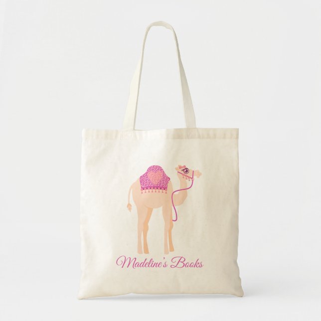 Bolsa Tote Saco cor-de-rosa da biblioteca das meninas bonitos (Frente)