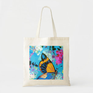 Bolsa Tote Saco cor-de-rosa e azul do orçamento da borboleta
